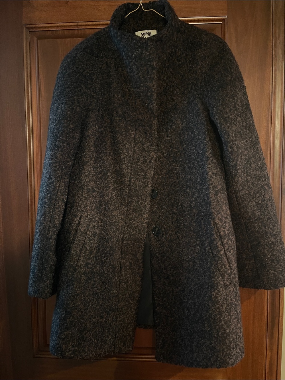 Anne Klein Dark Black & Brown Wool-Blend Swing/Flared Coat